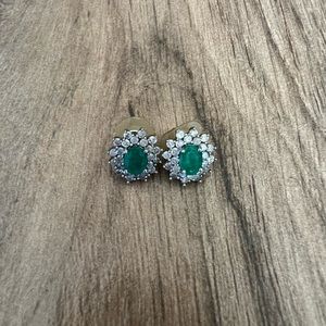 Green Gemstone & Rhinestone Earrings